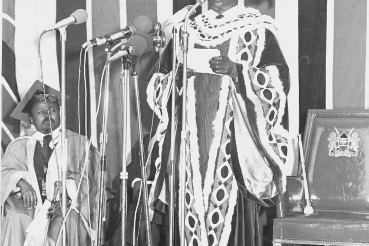 The late Mzee Kenyatta is installed as University of Nairobi Chancellor 1971