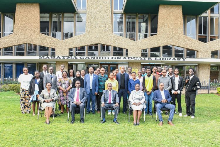 Graduates and Senior University Management pose for a photo to celebrate them for having completed a course on embedded systems 