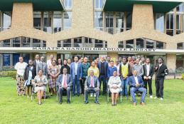 Graduates and Senior University Management pose for a photo to celebrate them for having completed a course on embedded systems 